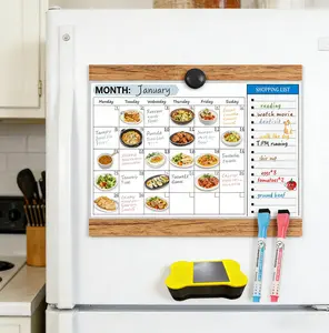 16" x 11" Magnetic Dry Erase Calendar for Fridge - Reusable Monthly Planner & Grocery List, Fridge Whiteboard Organizer with Markers & Eraser for Busy Families