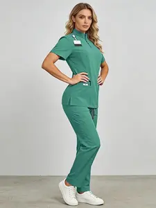 Professional Stand Collar Scrub Suit Uniforms Workwear Womens Relaxed wear for Simple Protection, Micro-Stretch Fabric, Fit, Multi-Functional Pockets, Suitable Hospital & Clinic Use Bomber Jacket Casual Top Knitwear, gift for her