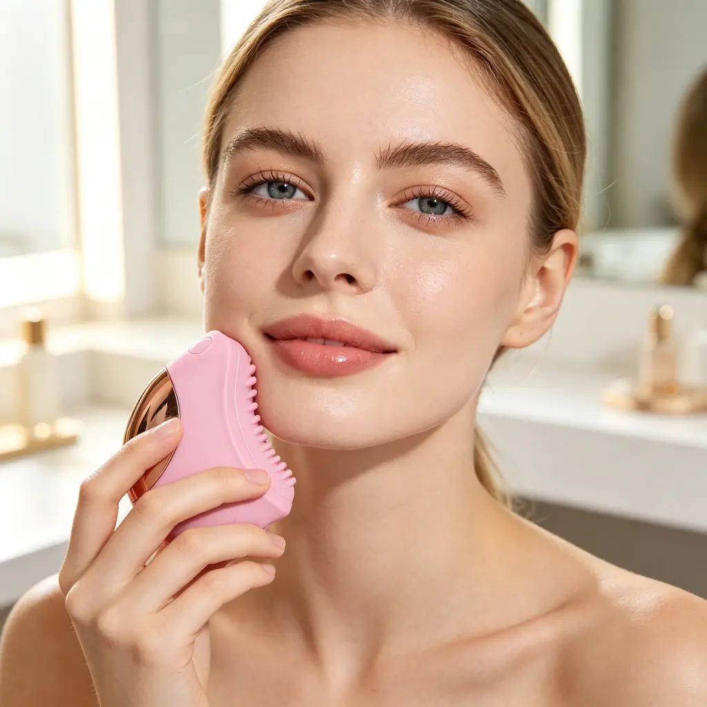 Eye and Neck Care Massage Device, Warm Vibration Contour Brush Facial Beauty Tool Body Care Machine