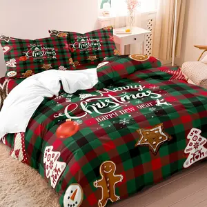 3pcs Christmas Decorative Duvet Cover Set - Festive Reindeer, Tree & Gingerbread for Man Designs - Soft Polyester Bedding for All Seasons - Includes 1 Duvet Cover and 2 Pillowcases (No Insert) - Perfect for Bedroom or Guest Room Holiday Decor