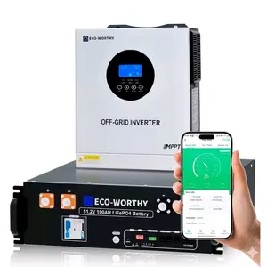 Eco Worthy Solar Energy Kit 5000W Hybrid Inverter 120V-220V Split-phase support // use, 48V 100Ah Battery 5120Wh for Efficient Power Storage & Reliable Energy Solutions