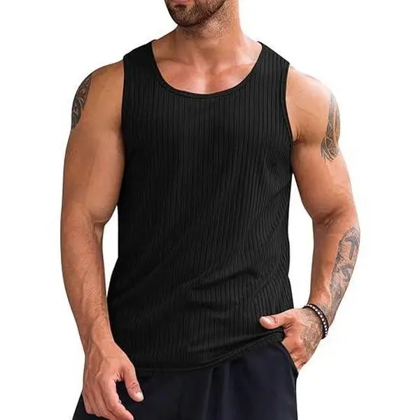 Runcati Men's Ribbed Tank Tops Knit Sleeveless Workout T Shirt Muscle Gym Fitness Tee