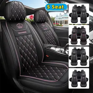 Rear Bench High-end Crown Embroidery Car Seat Cover Full Five Seat Wrap-around Protection Kit Waterproof Wear-resistant PU Leather