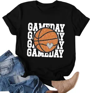 100% Cotton Fashion Garment Basketball Mom Shirt Game Day Shirts Basketball Graphic Tshirts Basketball Lover Gifts Tops Tee Beach