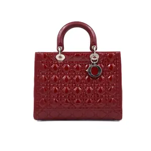 Pre-owned Dior Patent Leather Top Handle Bag Lady Large Red JM R060