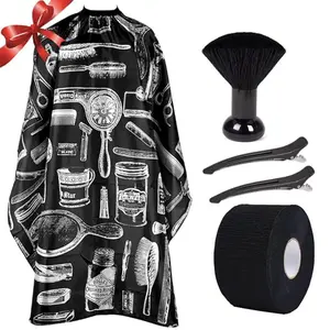 Waterproof Men's Hair Cutting Cape - 5PCS Salon Supplies Set with Neck Strip, Barber Brush, Adjustable Anti-Static Hair Tools (64" x 56")
