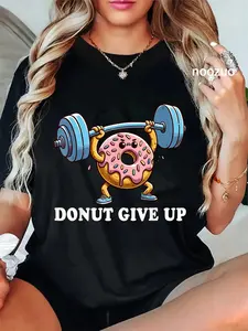 100% Cotton Unisex Weightlifting - Funny Fitness Workout Gym Donut Lover T-Shirt Casual Top