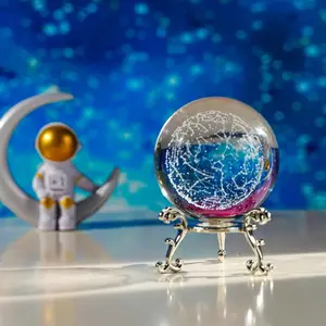Star Constellation Carved Crystal Decorative Ball, Feng Shui Glass Home Art Decoration, 60mm/2.3 Inch, Global Home Ornament, Desktop Decorative Ornament