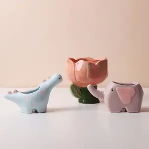 Creative Ceramic Succulent Plant Pot, Cute Animal Design, Small Flower Pot for Desktop and Balcony Decoration, Home Garden Decor