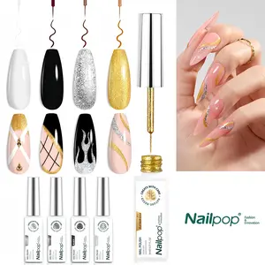 8ML Liner Nail Gel Polish - Platinum Glitter Gel with Brush Long-Lasting and High Gloss Soak Off UV Gel for Manicure Salon DIY Nail Art Paint Gel