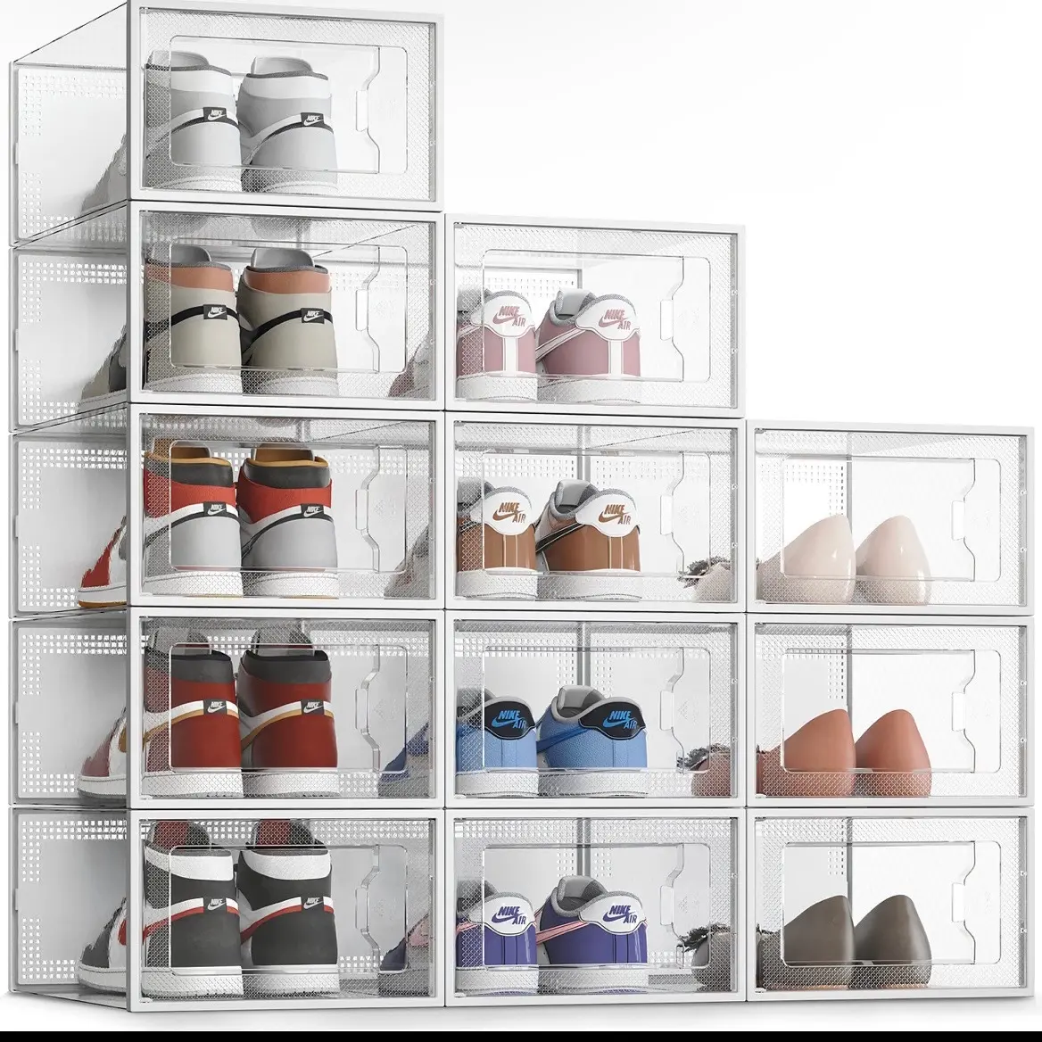 12 Pk Shoe Storage Box Stackable Clear Plastic Shoe Box Sneaker Display Cases Size L