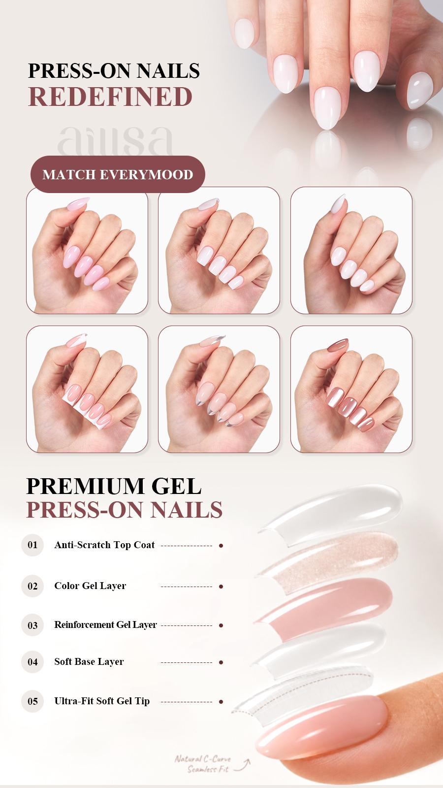 AILLSA Vacation-Ready Press-On Nails for Every Summer Mood, Glossy Salon-Look Fake Nails for Vacation & Everyday Wear