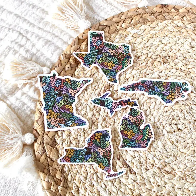 Floral State Waterproof Vinyl Sticker, 3x3 in.