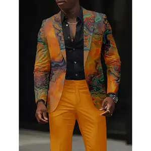 Men's Nightclub Style Thin Suit Top, Trendy Striped Print Polyester Suit for Autumn & Spring, Regular Fit Comfortable Long Sleeve Jacket for Wedding Parties & Special Occasions, Excluding Pants Casual Menswear Hem Formal Fabric Mixed Color