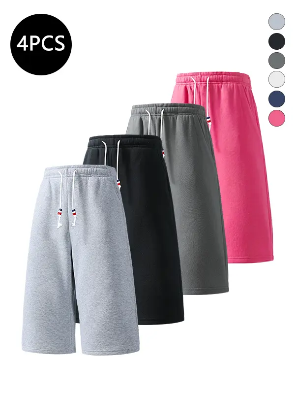 4 Pack Men’s Summer Shorts – 3/4 length, casual loose fit, versatile athletic straight cut for running, walking, and hiking