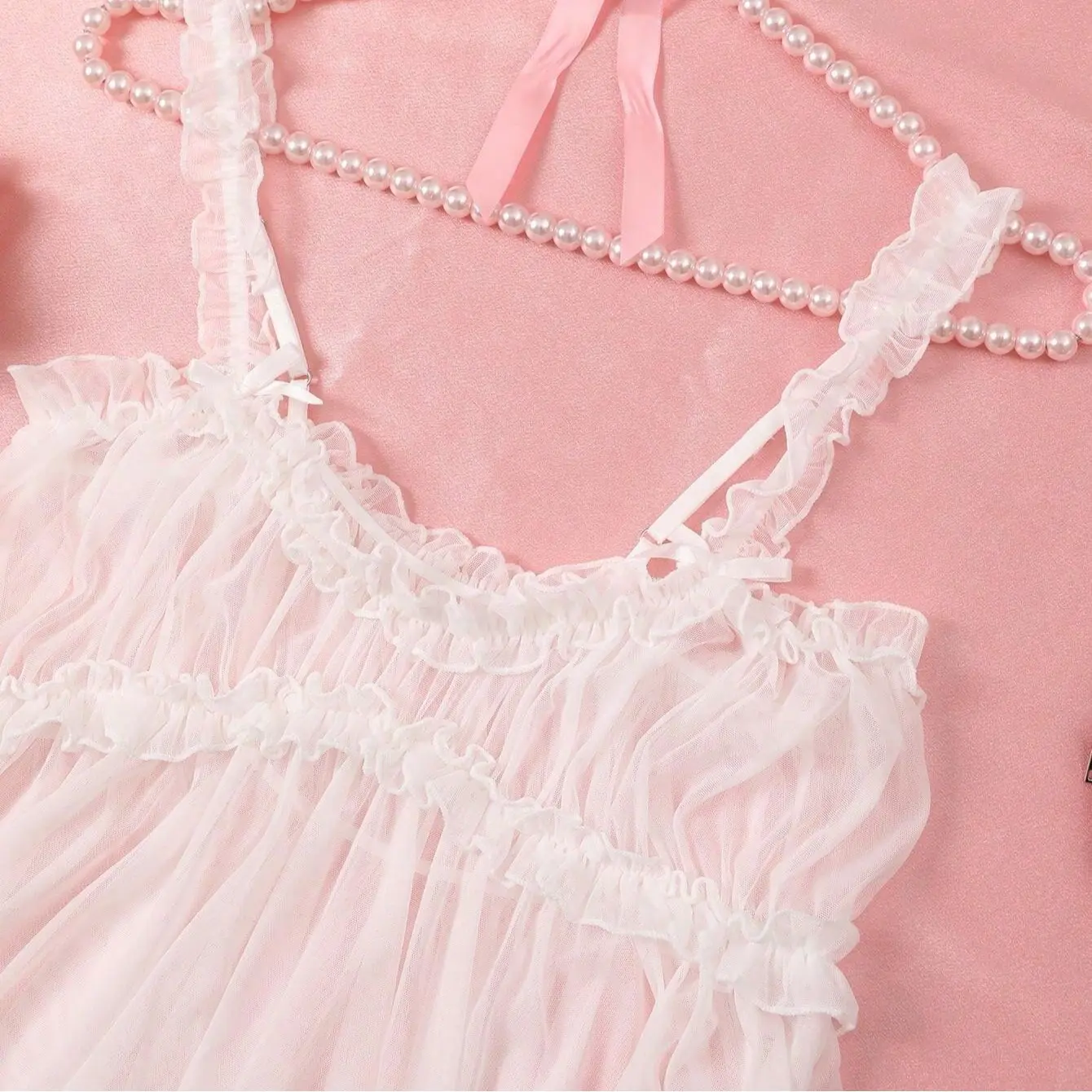 AESKEIA Sexy Sheer Pink Mesh Temptation Camisole Women's Lingerie Dress Nightgown and Underwear Set with Ruffle Details - TikTok Shop AESKEIA Sexy Sheer Pink Mesh Temptation Camisole Women's Lingerie Dress Nightgown and Underwear Set with Ruffle Details - TikTok Shop