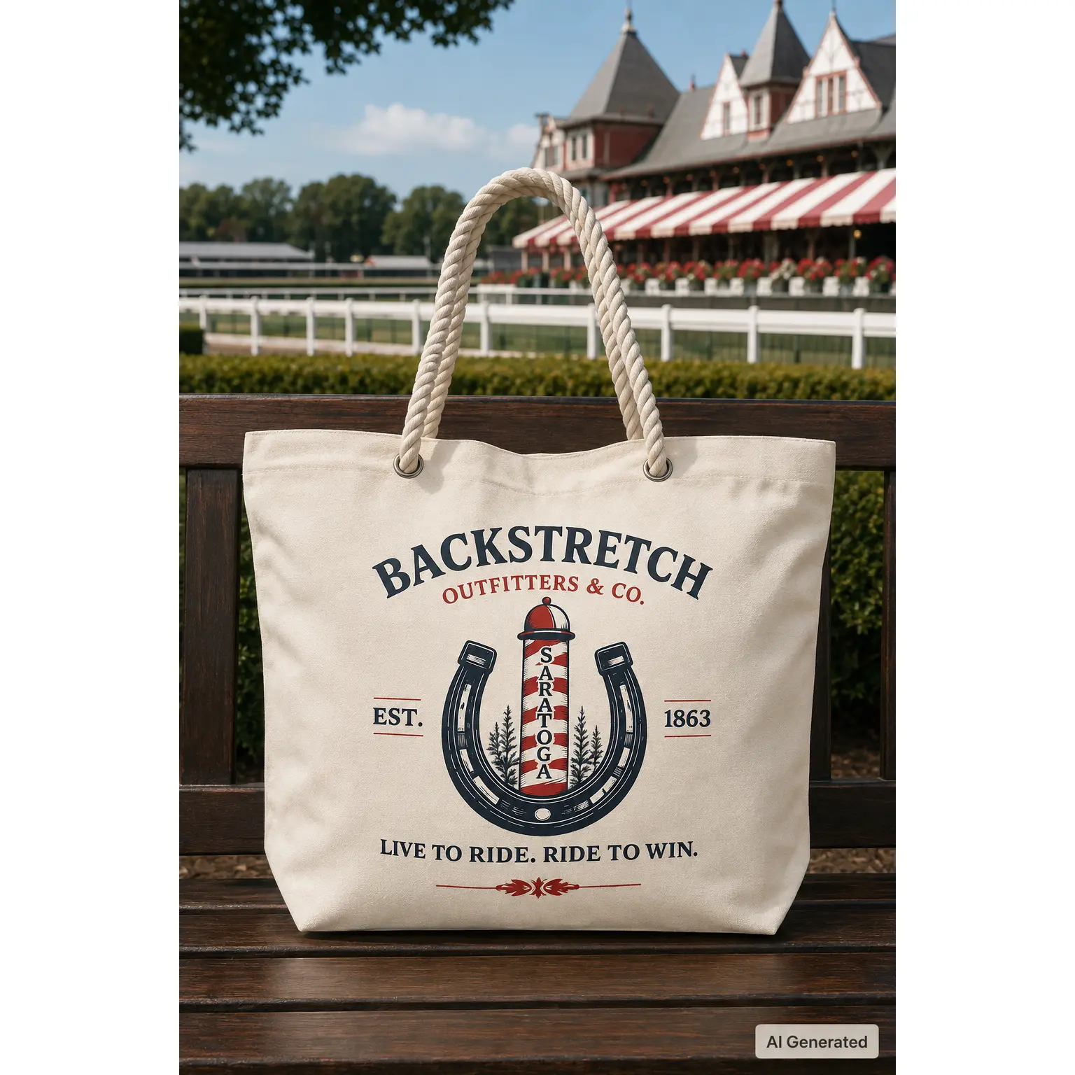 Saratoga Live to Ride, Ride to Win Equestrian Canvas Tote Bag