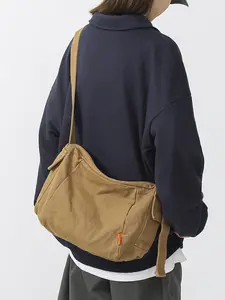 Japanese Style Simple Canvas Messenger Bag in Lightweight Cow Hide with Adjustable Strap, Casual Style, and Quality Guarantee
