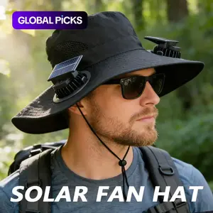 Solar Fan Hat, Equipped With Two Solar Fans, Unisex Wide-Brimmed Sun Hat, Solar Powered Hat, Usb/Solar Dual Power Supply, Three Wind Speed Settings, Rechargeable Battery, Men'S Fishing Hat, Suitable For Outdoor Hiking, Mountaineering, Travel And Camping.