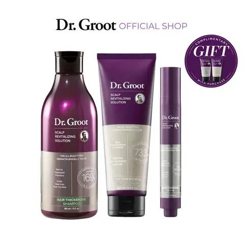 Dr. Groot Scalp Revitalizing Solution Thickening Essentials Trio, Biotin Moisturizing Color-Safe Thickening Shampoo, Conditioner, and Roll-On Serum