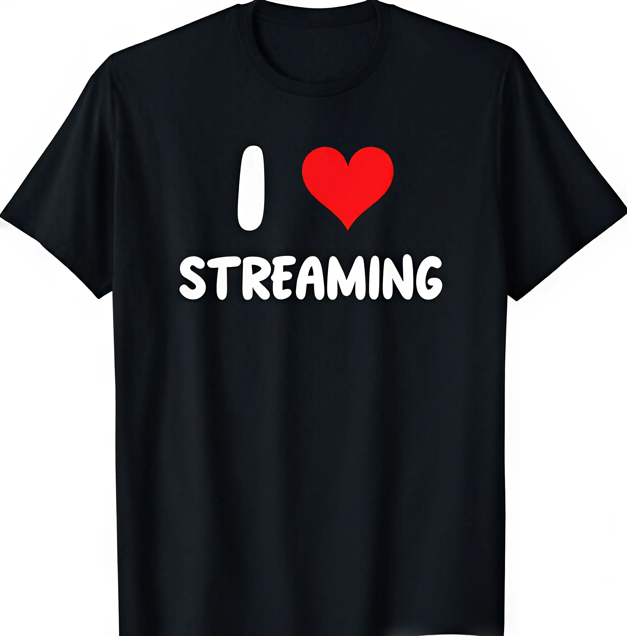 I Love Streaming T Shirt Graphic Tee Funny Streamer Gift Mens T Shirt Red Heart Slogan Apparel Gaming Tshirt Casual Soft Cotton Crewneck Top Novelty Live Stream Clothes Unisex Custom Gamer T-Shirt Black Minimalist Outfit Content Creator Tee Birthday Gift