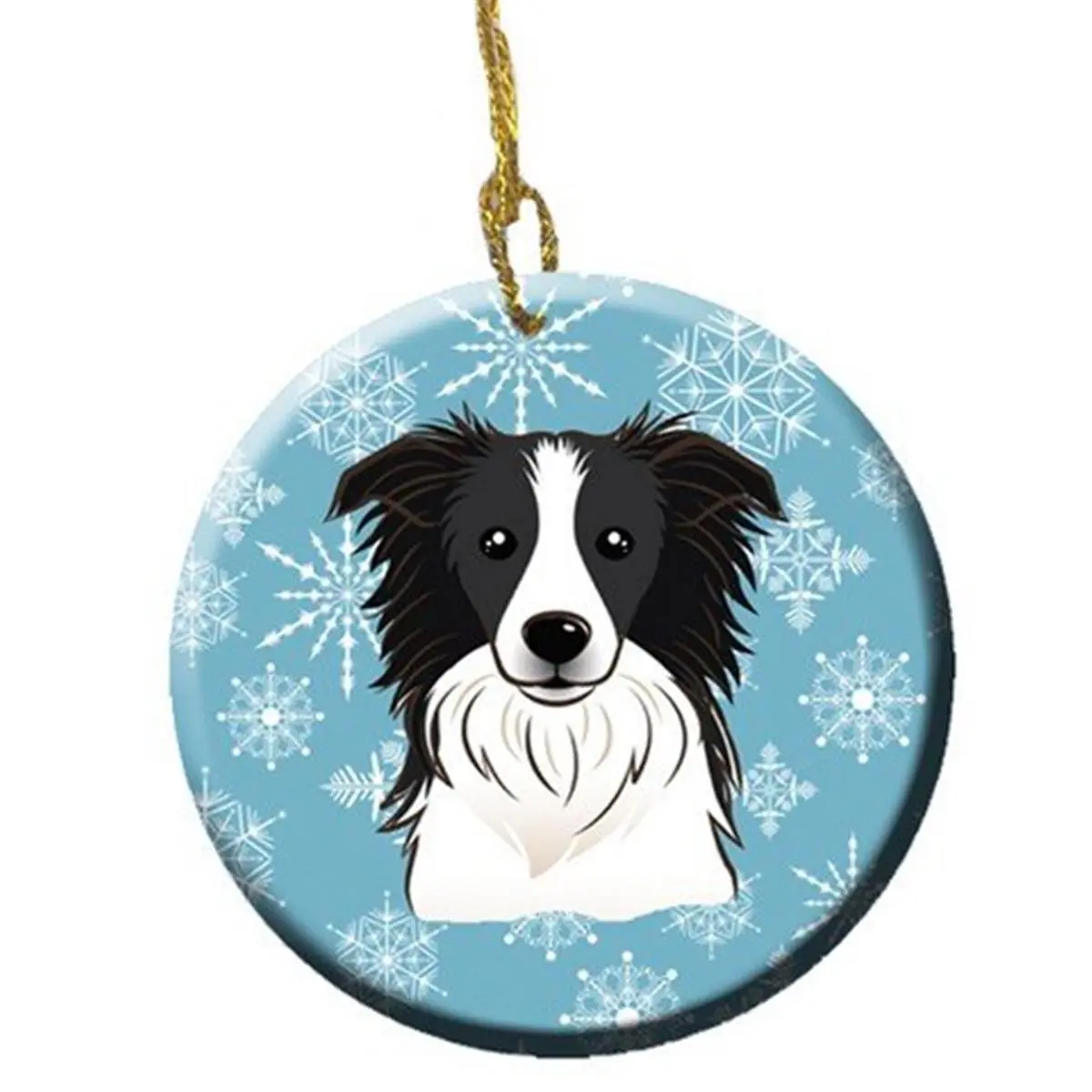Round Snowflake Border Collie Porcelain Ceramic Ornament - 2.81 in. Diameter, Lightweight, Personalizable Animals Christmas Decor, Festive Home Accent, Ideal Holiday Gift, Personalize, Customizable