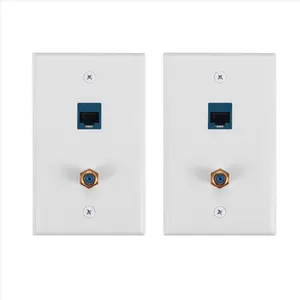 2 Packs Ethernet Coax Wall Plate Outlet with 1 Cat6 Keystone Port and 1 Gold-Plated Coax F Type Port RJ45 Wall Plates