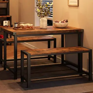 4 Person Dining Table Set,Kitchen Table With Benches,Rectangular Dining Room Table Set With Sturdy Benches,3 Piece Kitchen Table Set,Nesting Furniture Set For Dining Room And Restaurant