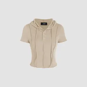 Cider [3 colors, size 0-26] Button Up Short Sleeve Crop Hoodie