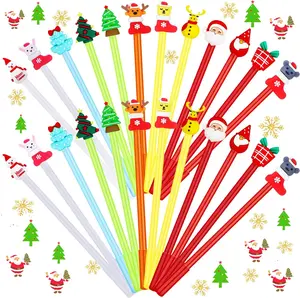24 Pcs Happy New Year Pens Bulk Novelty Holiday Gel Ink Rollerball Pens for Kids Cartoon Santa Elk Snowman Writing Pen for Christmas Party Favors Goodie Bags Stuffer Gifts Office Supplies, 12 Styles