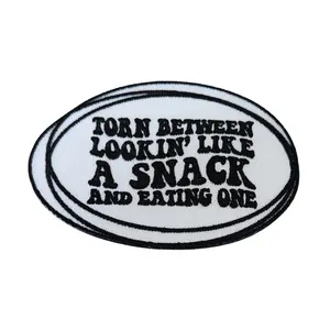 Patch Party Club, Funny Patch, 1-pc "Torn Between Looking Like a Snack & Eating" Size 3", Applique for Clothing, Hats, Shoes, Bags, Iron-On Embroidered Patch