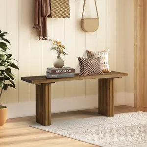 Cozy Farmhouse Solid Wood Fluted Bench - Suitable for Entryways, End of Bed, and Dining Spaces, Brown