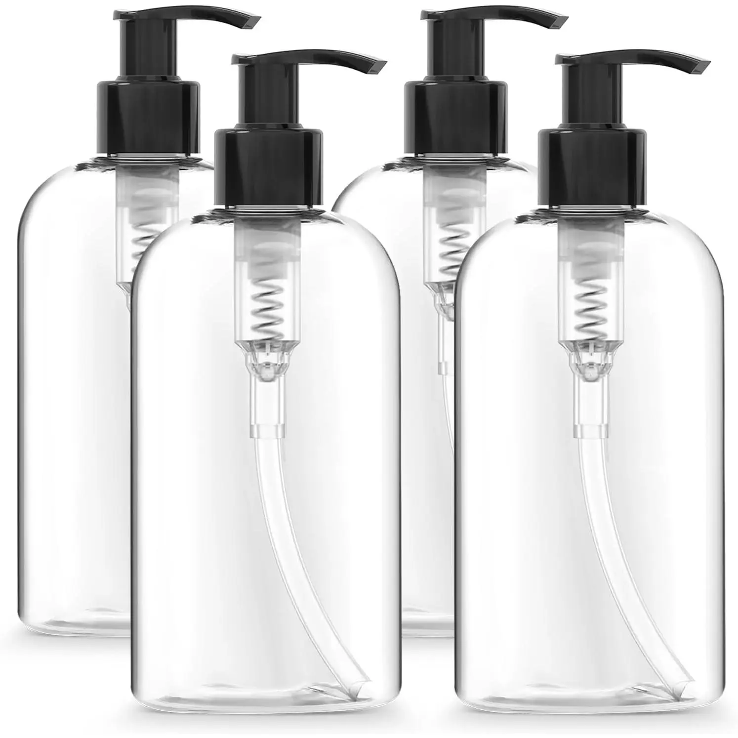 12-Ounce Empty Plastic Pump Bottle Dispenser for Soap, Lotion, Shampoo, Oil, Antiseptic, , -Clear, , 4-Pack