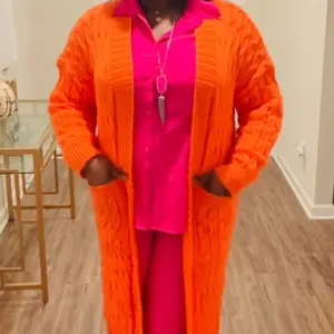 Product Review of Plus Plain Textured Drop Shoulder Cardigan, Casual Long Sleeve Pocket Coat for Women, Women's Plus Clothing for Spring & Fall from W**s