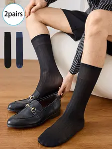 Men's Thin Business Socks, Breathable Fabric Socks, Fine Striped Ultra-Thin, High Elastic Formal Socks for Spring Summer Wear
