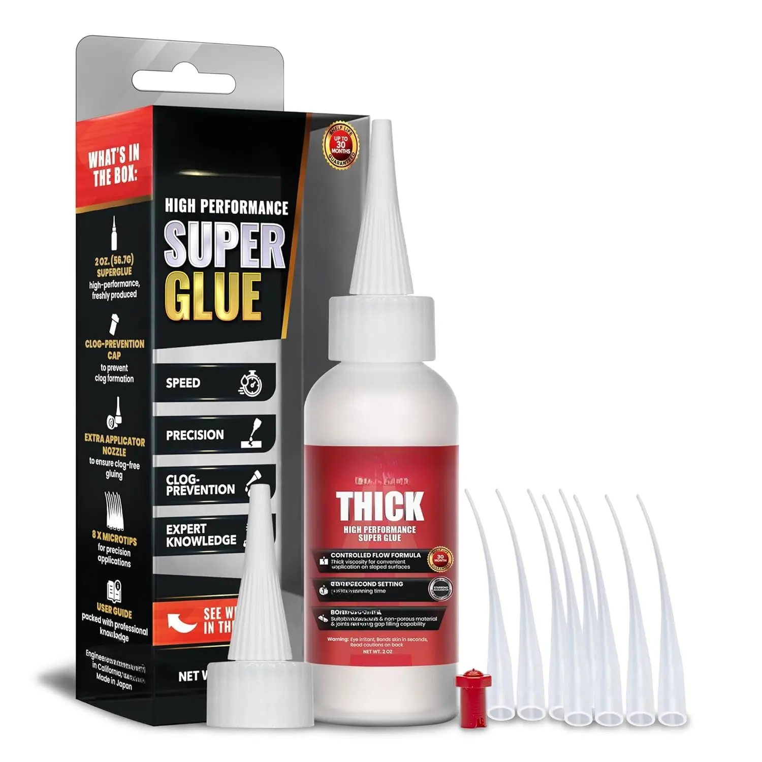 Thick Super Glue Pro Kit (2 oz)  Gap-Filling CA Glue (Cyanoacrylate Adhesive)  with Clog-Resistant Cap, Microtips & Extra Nozzles for Woodworking, Crafts, Carpentry, Archery Fletching