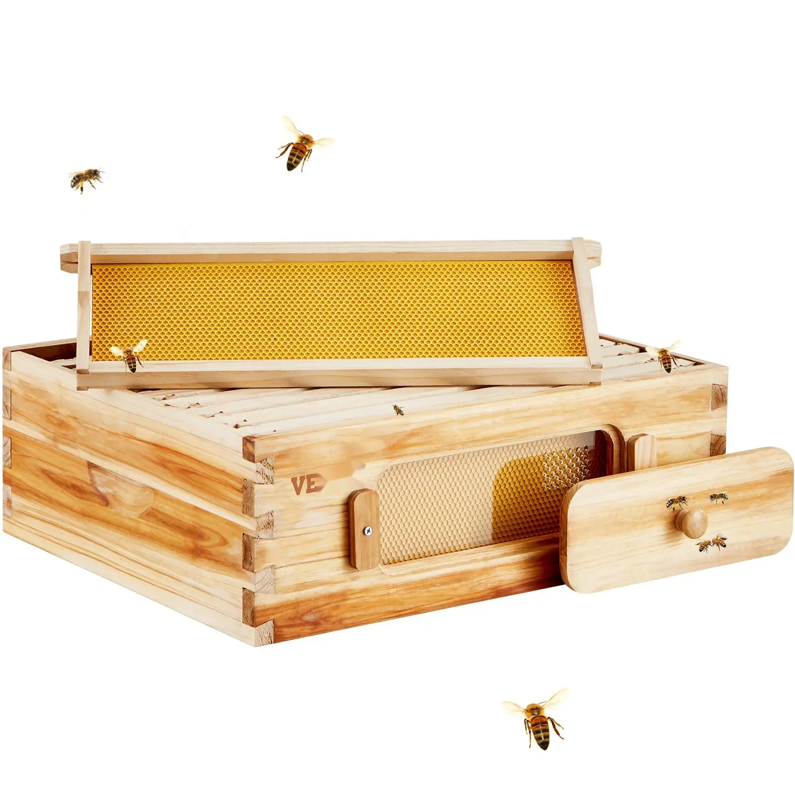 Langstroth Beehive Box Starter Kit With 10 Frames And Foundations In 100% Beeswax Coated Natural Cedar Wood, Transparent Acrylic Windows For Beginners And Pro Beekeepers, Easy Assembly Beekeeping Equipment For Home Apiary