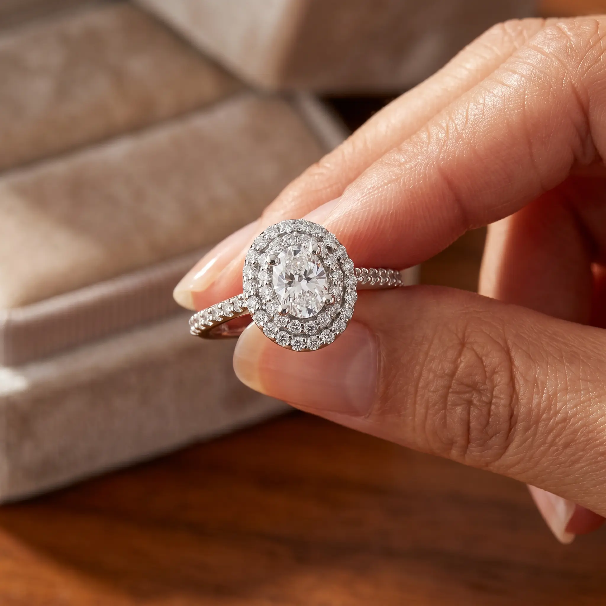 1.75Ct Oval Diamond Double Halo Engagement Ring 14k White Gold Lab Grown