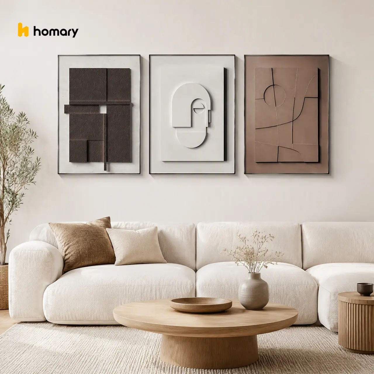 Homary 3-Piece Japandi Geometric Canvas Wall Art Set, MDF Rectangle Frame, Waterproof Hanging Home Decor, Ideal Gift for Home Decoration,dorm decor,dorm room decor