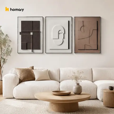 Homary 3-Piece Japandi Geometric Canvas Wall Art Set, MDF Rectangle Frame, Waterproof Hanging Home Decor, Ideal Gift for Home Decoration,dorm decor,dorm room decor