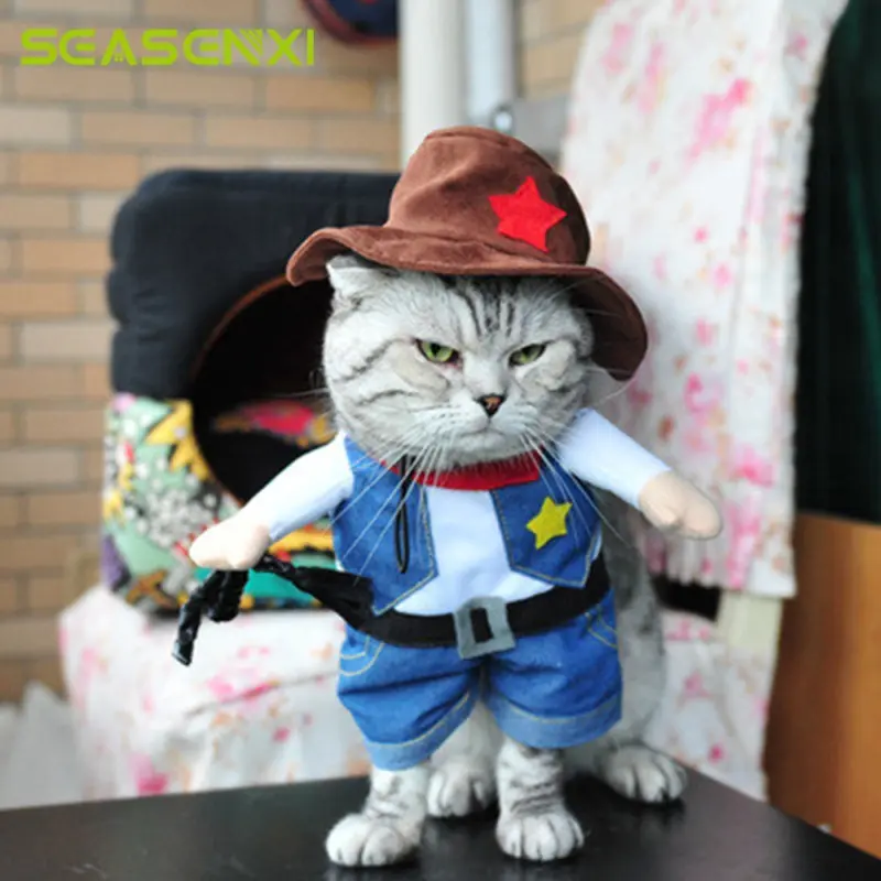 Funny Dog Cats Coats Costume Cowboy Cosplay Suit