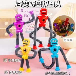 In-stock glowing transforming robot telescopic tube children's stretchable cartoon suction cup parent-child interactive creative stress-relief toy