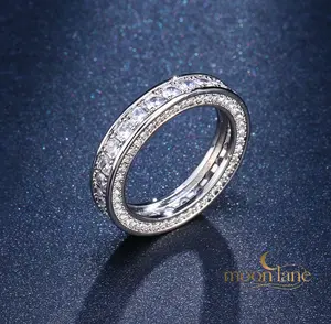 Women's 3-Row Gold-Plated Cubic Zirconia Eternity Ring, Classic Paved Diamond Stylish Ring Jewelry, Exquisite Custom Women's Accessories, Stackable Trendy Jewelry Gifts for Women and Girls for Anniversaries Ideal Jewelry Presents for Wedding Anniversaries