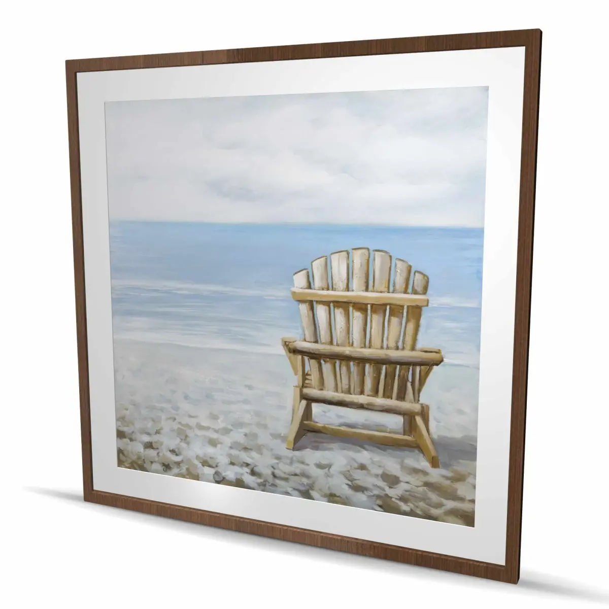 Begin Home Decor C1FM4848I7POMT 48 x 48 in. Wood Beach Chair Wall Art - Bedroom Blue Framed Matted Print Decor
