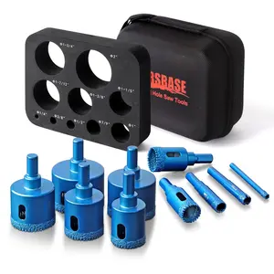 Diamond Hole Saw Kit, 10 PCS Serrated Brazing Tile Core Drill Bits Sets with EVA Hole Saw Guide Jig