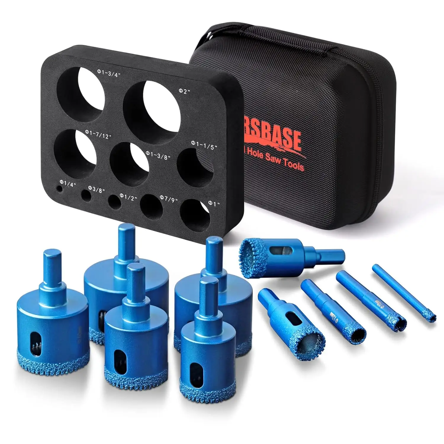 Diamond Hole Saw Kit, 10 PCS Serrated Brazing Tile Core Drill Bits Sets with EVA Hole Saw Guide Jig