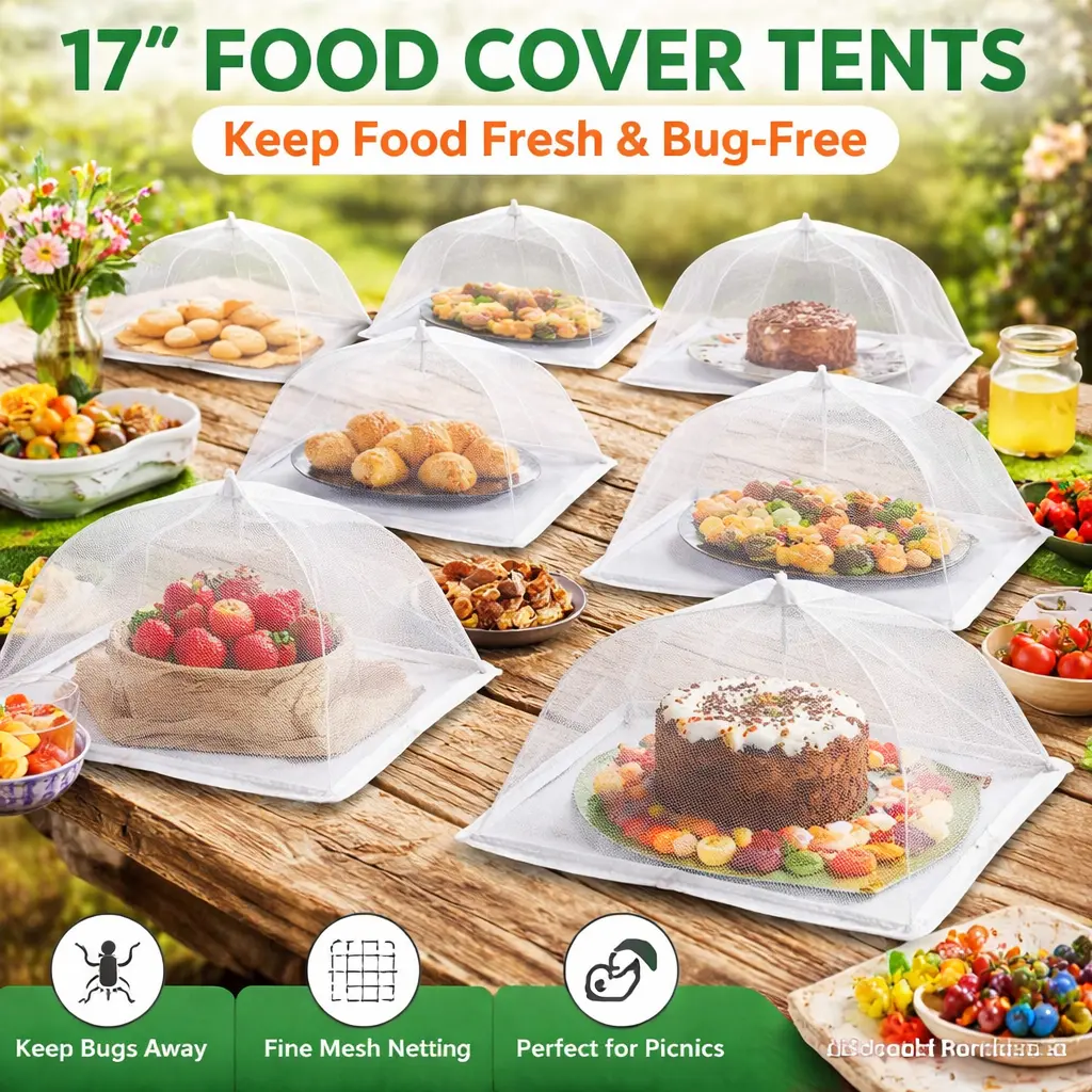 Reusable Mesh Food Covers, 12pcs 17x17in Portable Kitchen Food Dome Gadgets for Outdoor Dining, Camping