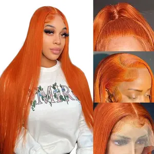 180% Density GInger Straight Human Hair Wigs 13x4 Lace Frontal Human Hair Wigs 18''-30‘’ Inch Can Be Customized