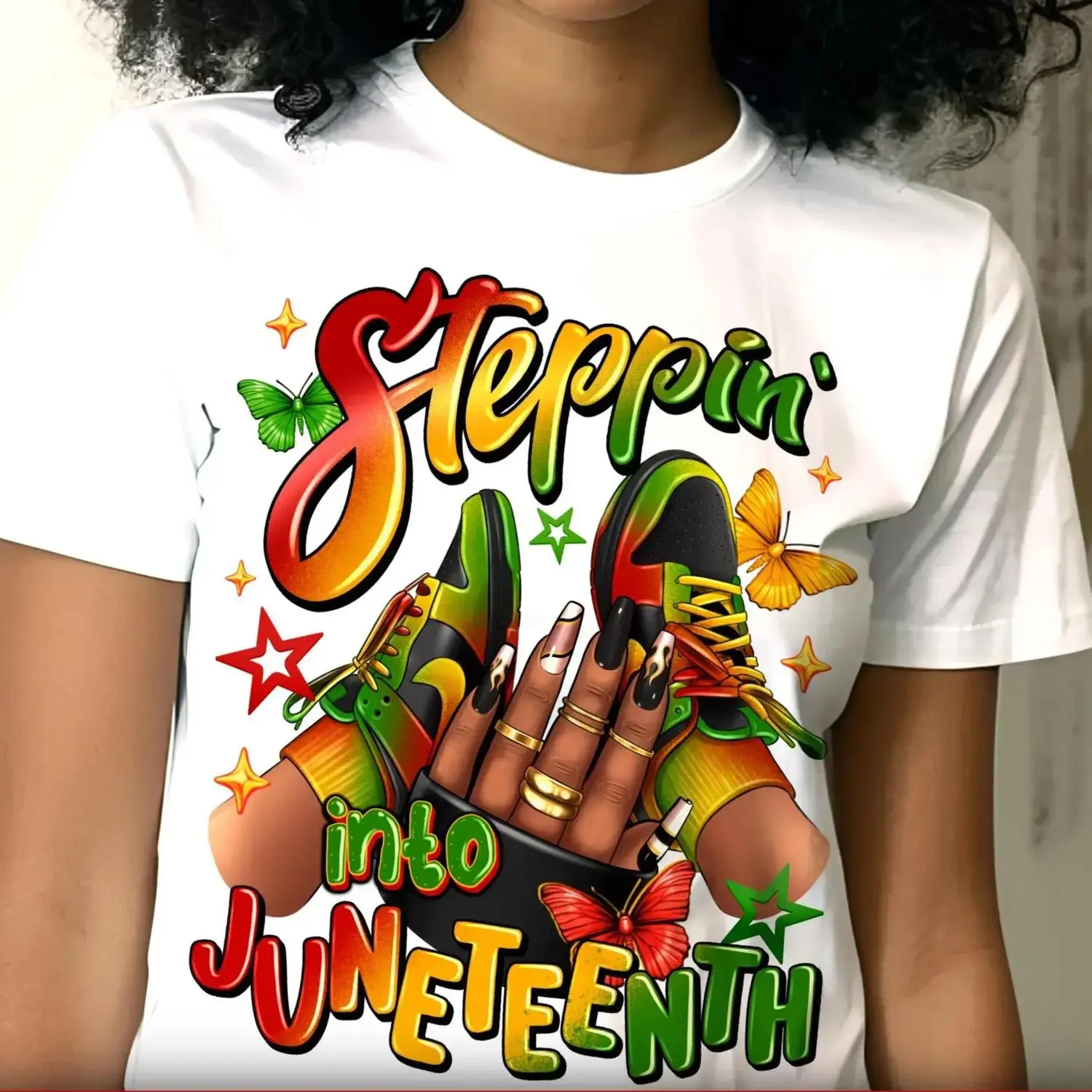 Steppin' Into Juneteenth Black Woman T-shirt, Sneaker Girl Shirt, Juneteenth Sneakers Tees, African American T-shirt, Black Girl Magic Shirt, Gift for Her......,shirts