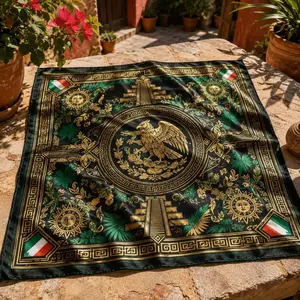 4 Styles Mexico Aztec Satin Scarf, Mexican Heritage Square Bandana, Eagle Pyramid Head Scarf